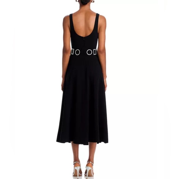 Cinq à Sept Eden Crystal-Embellished A-Line Crepe Cocktail Black Tie Midi Dress - Picture 5 of 12